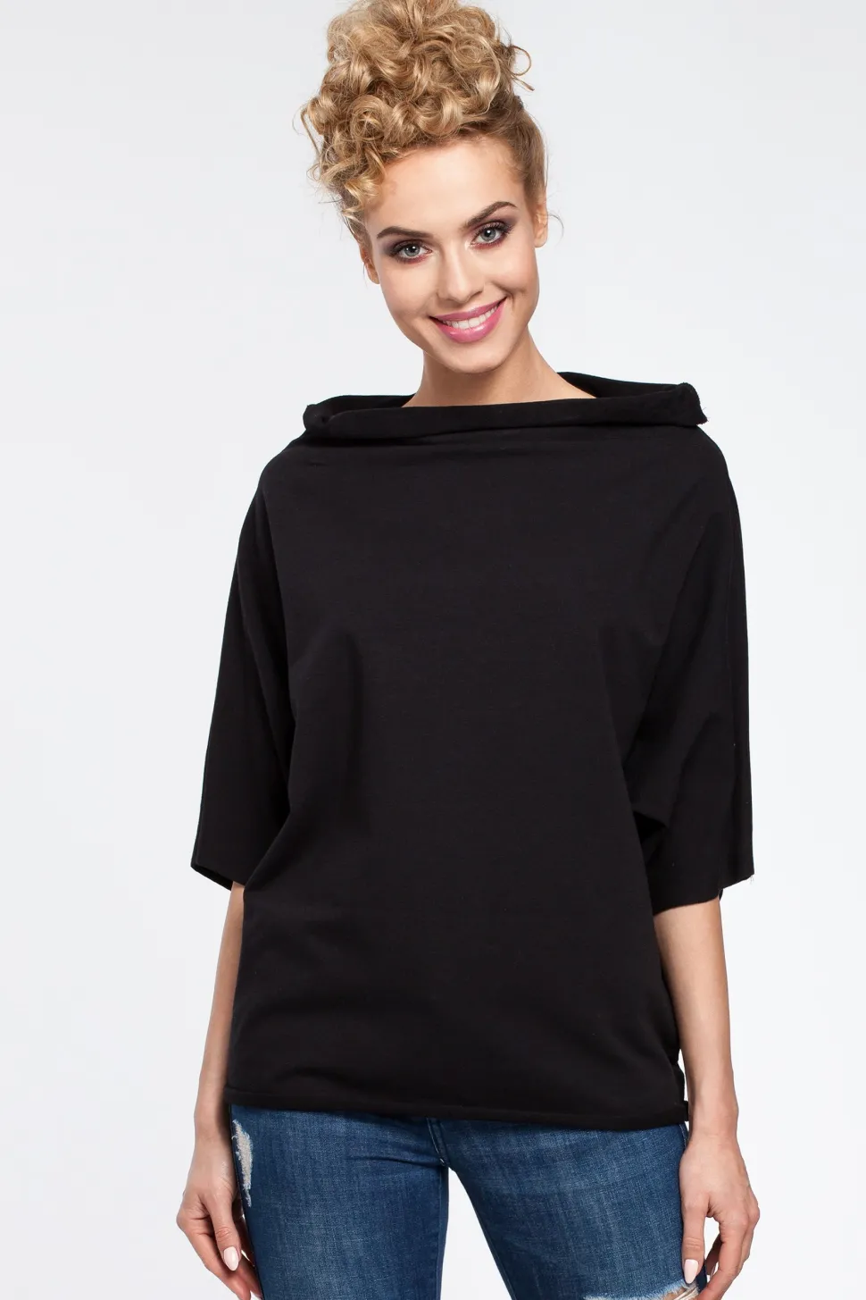 Bluzka kimono z krótkim rękawem - czarna