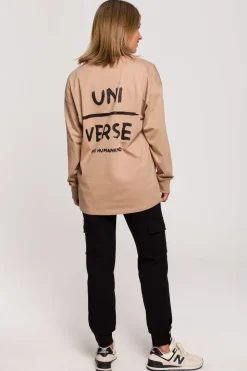 Bluzka longsleeve z nadrukiem - orzechowa