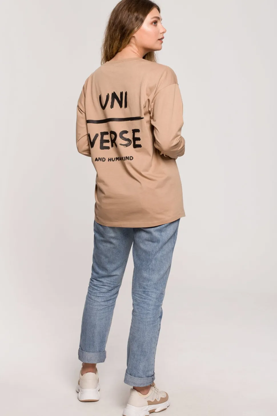 Bluzka longsleeve z nadrukiem - orzechowa