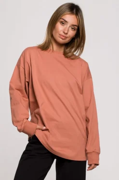 Bluzka longsleeve z nadrukiem - ceglasta