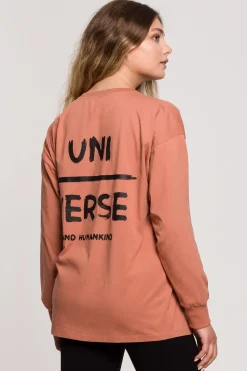Bluzka longsleeve z nadrukiem - ceglasta