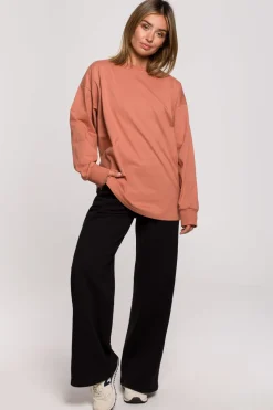 Bluzka longsleeve z nadrukiem - ceglasta