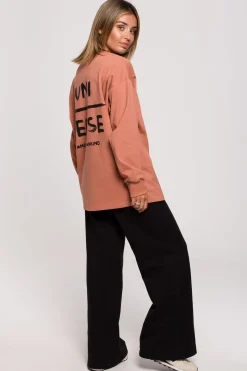 Bluzka longsleeve z nadrukiem - ceglasta