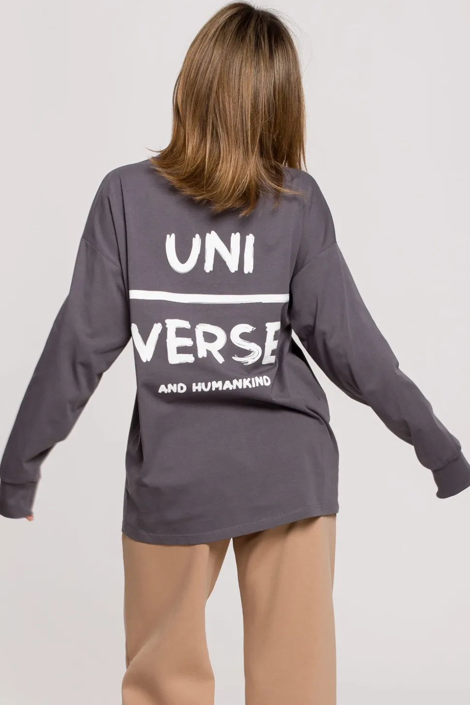 Bluzka longsleeve z nadrukiem - antracytowa