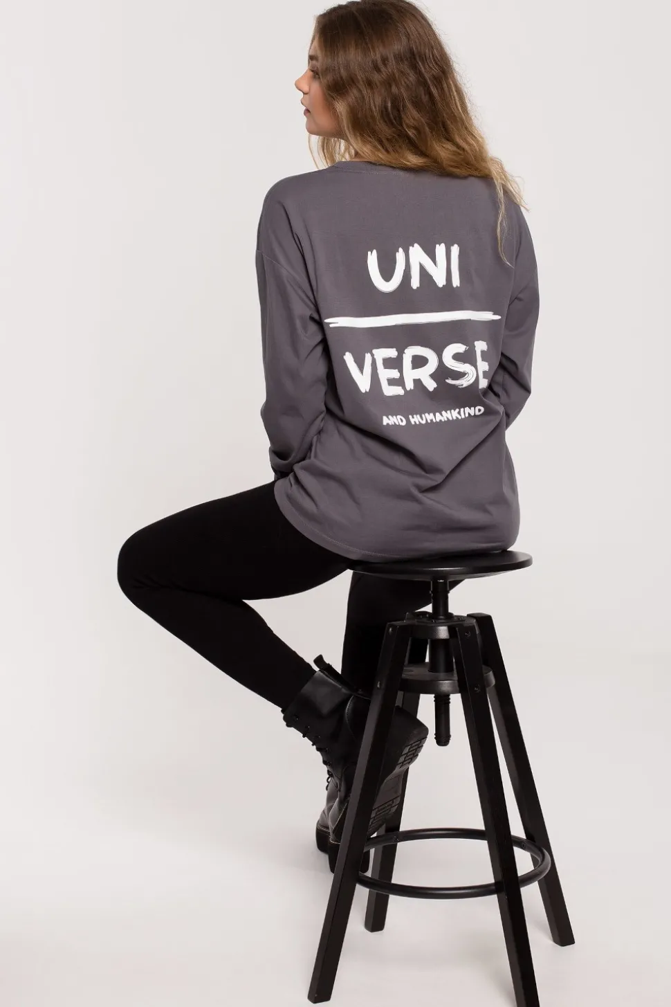 Bluzka longsleeve z nadrukiem - antracytowa