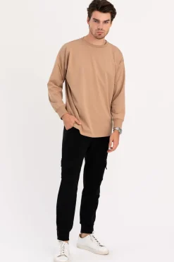 Bluzka męska longsleeve z nadrukiem - orzechowa
