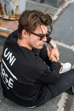 Bluzka męska longsleeve z nadrukiem - czarna