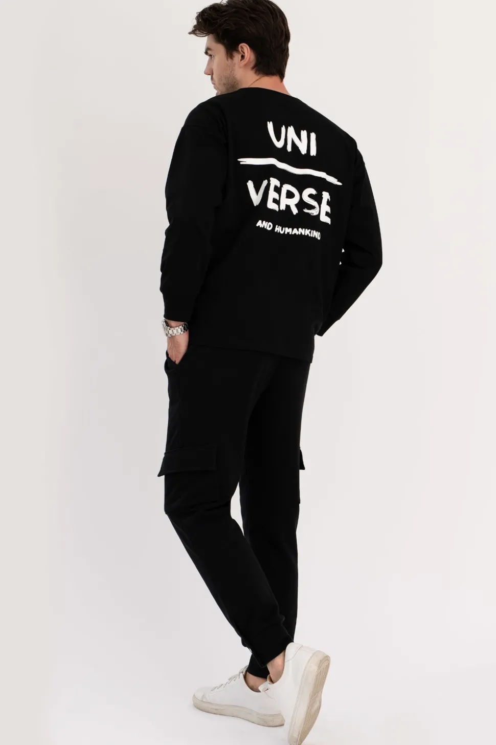 Bluzka męska longsleeve z nadrukiem - czarna