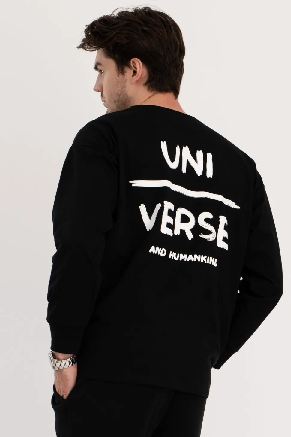 Bluzka męska longsleeve z nadrukiem - czarna