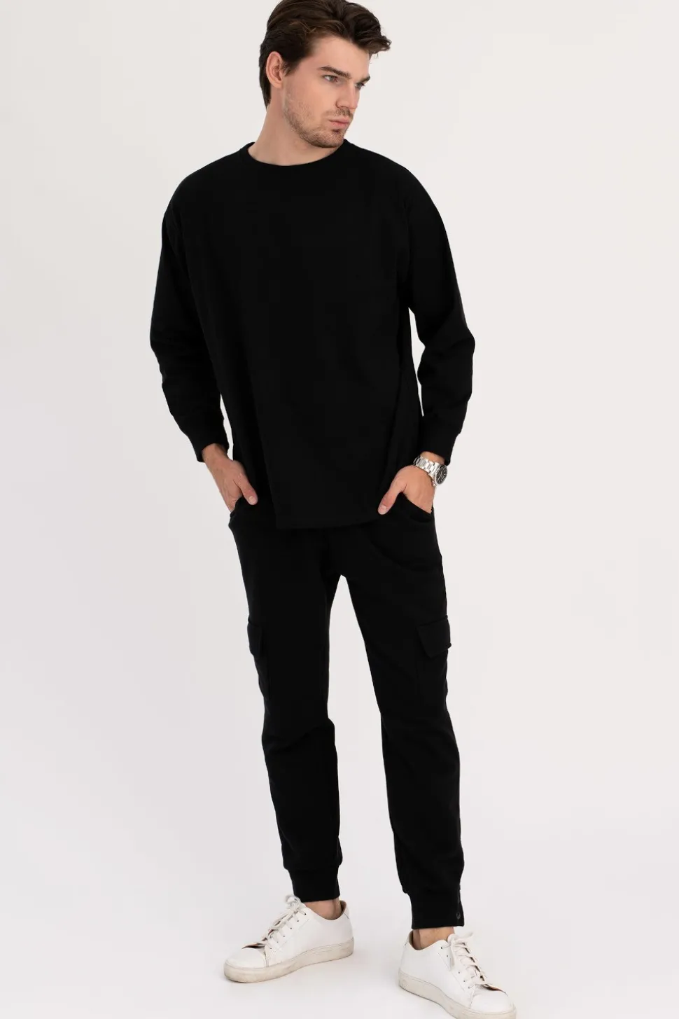 Bluzka męska longsleeve z nadrukiem - czarna