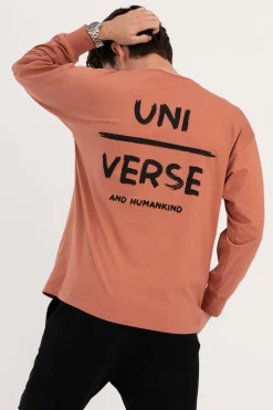 Bluzka męska longsleeve z nadrukiem - ceglasta