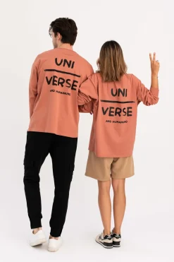 Bluzka męska longsleeve z nadrukiem - ceglasta