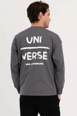 Bluzka męska longsleeve z nadrukiem - antracytowa