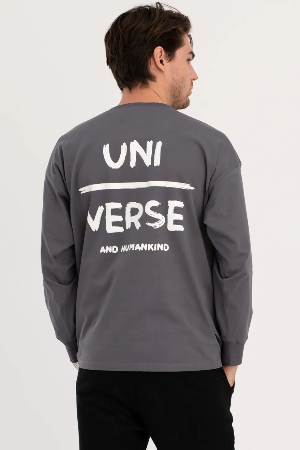 Bluzka męska longsleeve z nadrukiem - antracytowa
