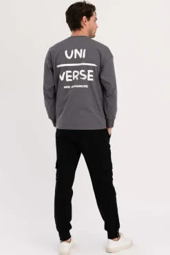 Bluzka męska longsleeve z nadrukiem - antracytowa