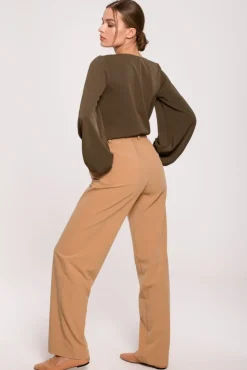 Bluzka z szerokimi rękawami i dekoltem - khaki