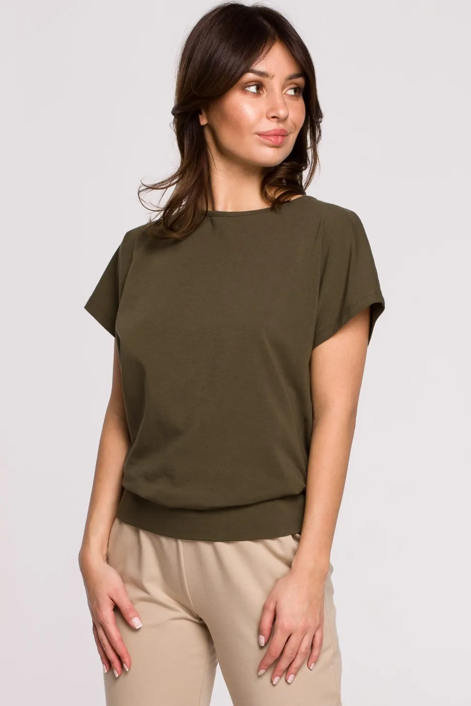 Bluzka z wycięciami na plecach - khaki