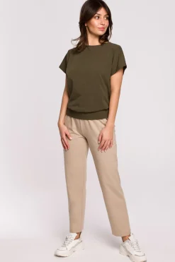 Bluzka z wycięciami na plecach - khaki