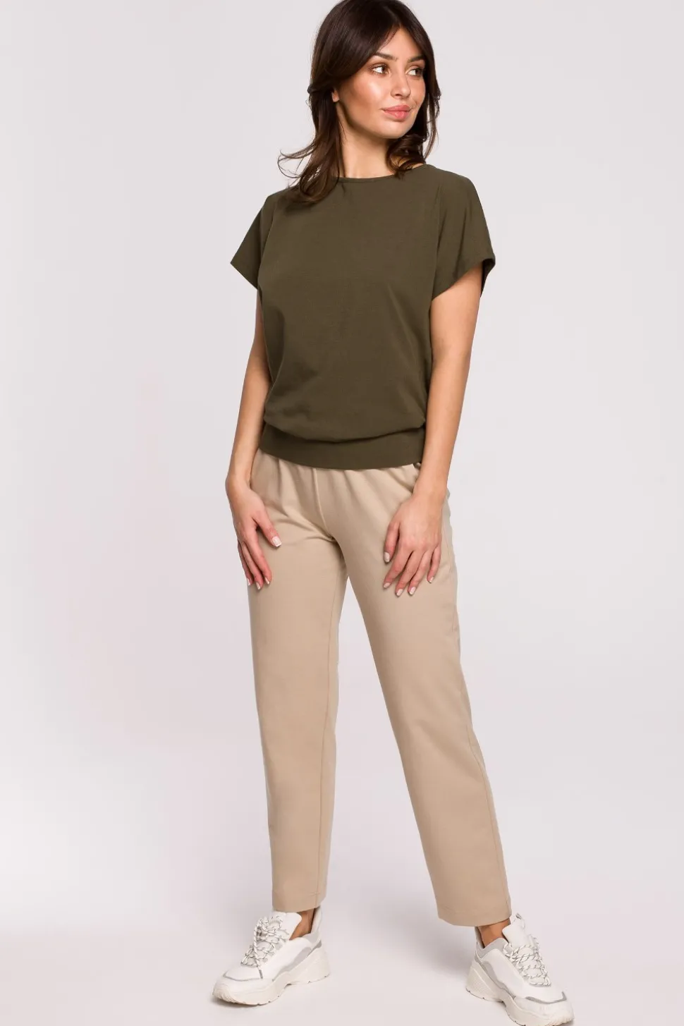 Bluzka z wycięciami na plecach - khaki