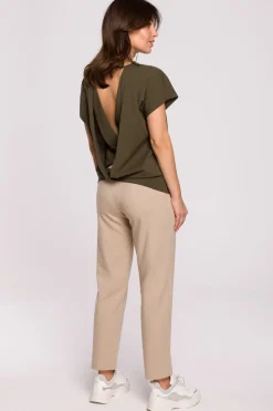 Bluzka z wycięciami na plecach - khaki
