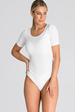 Body damskie z krótkim rękawem - ecru