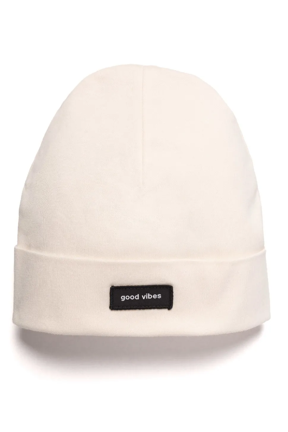 Czapka beanie unisex z naszywką good vibes - śmietankowa