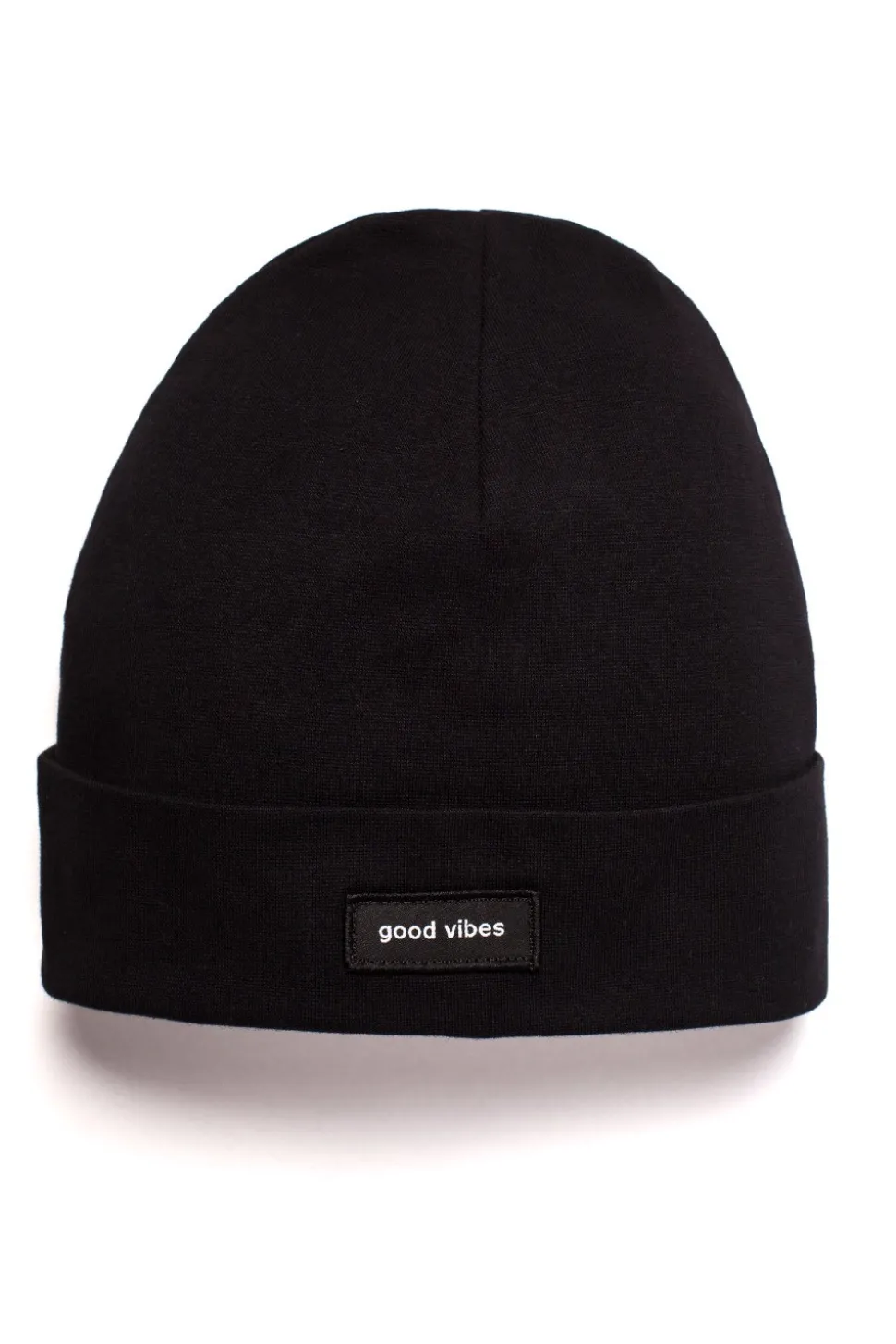 Czapka beanie unisex z naszywką good vibes - czarna
