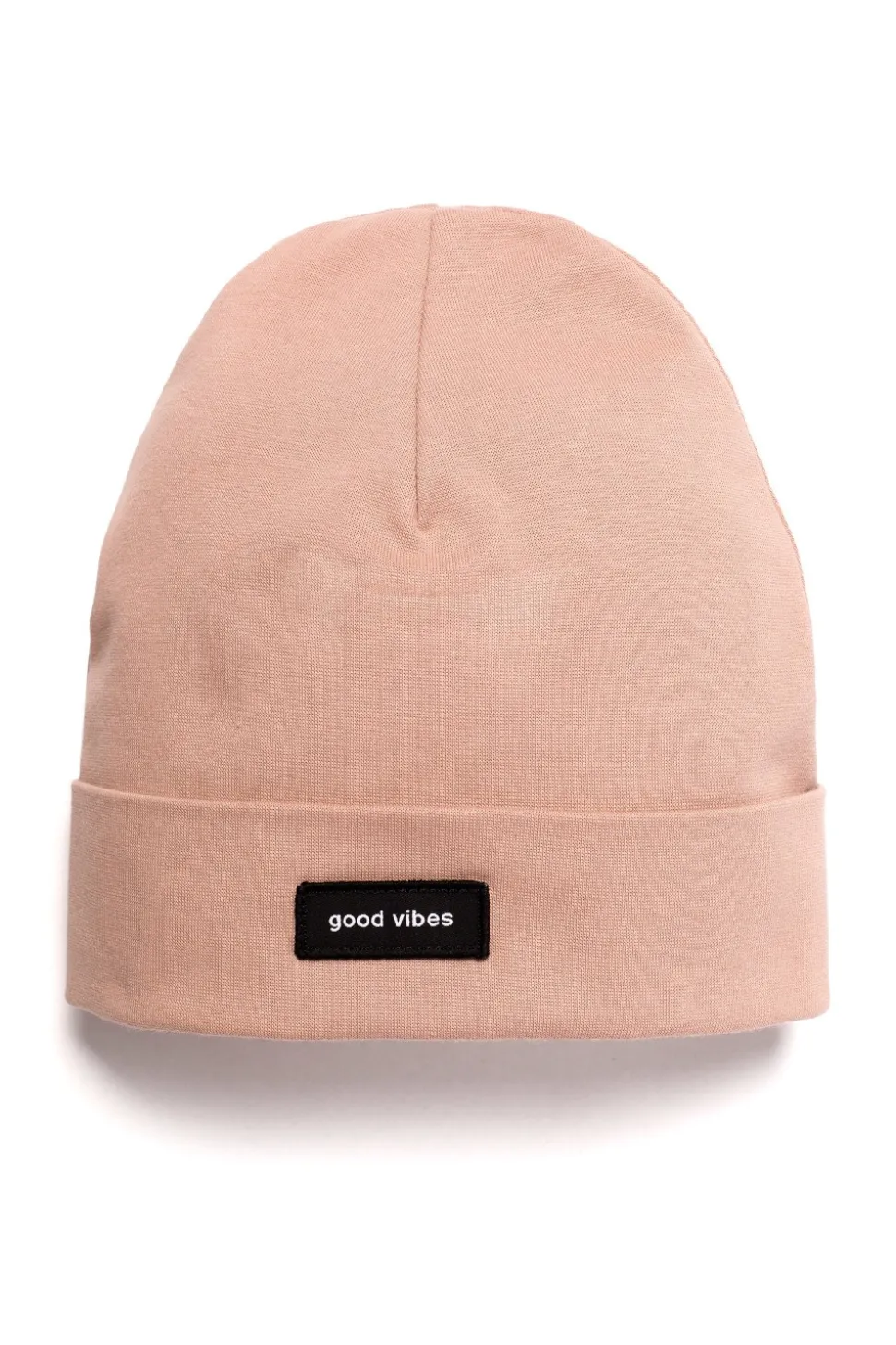 Czapka beanie unisex z naszywką good vibes - mokka