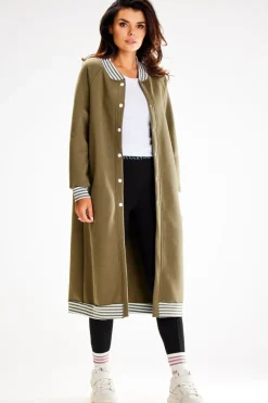 Długa bluza typu parka ze stójką - khaki