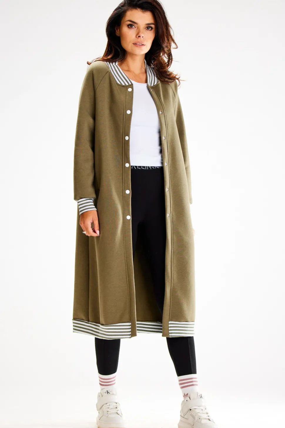 Długa bluza typu parka ze stójką - khaki