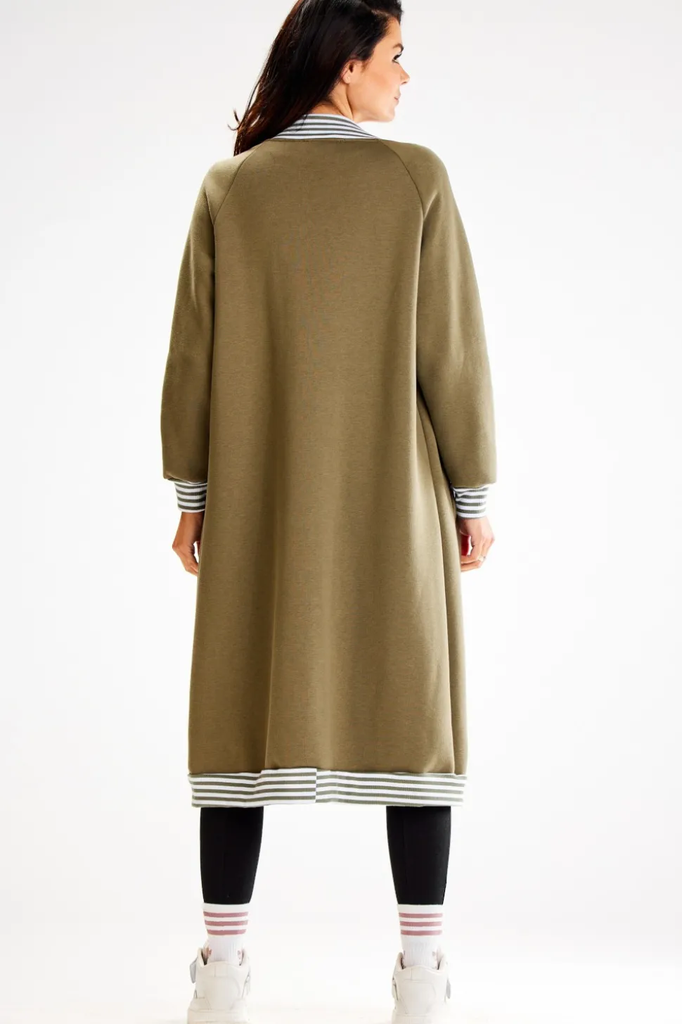 Długa bluza typu parka ze stójką - khaki