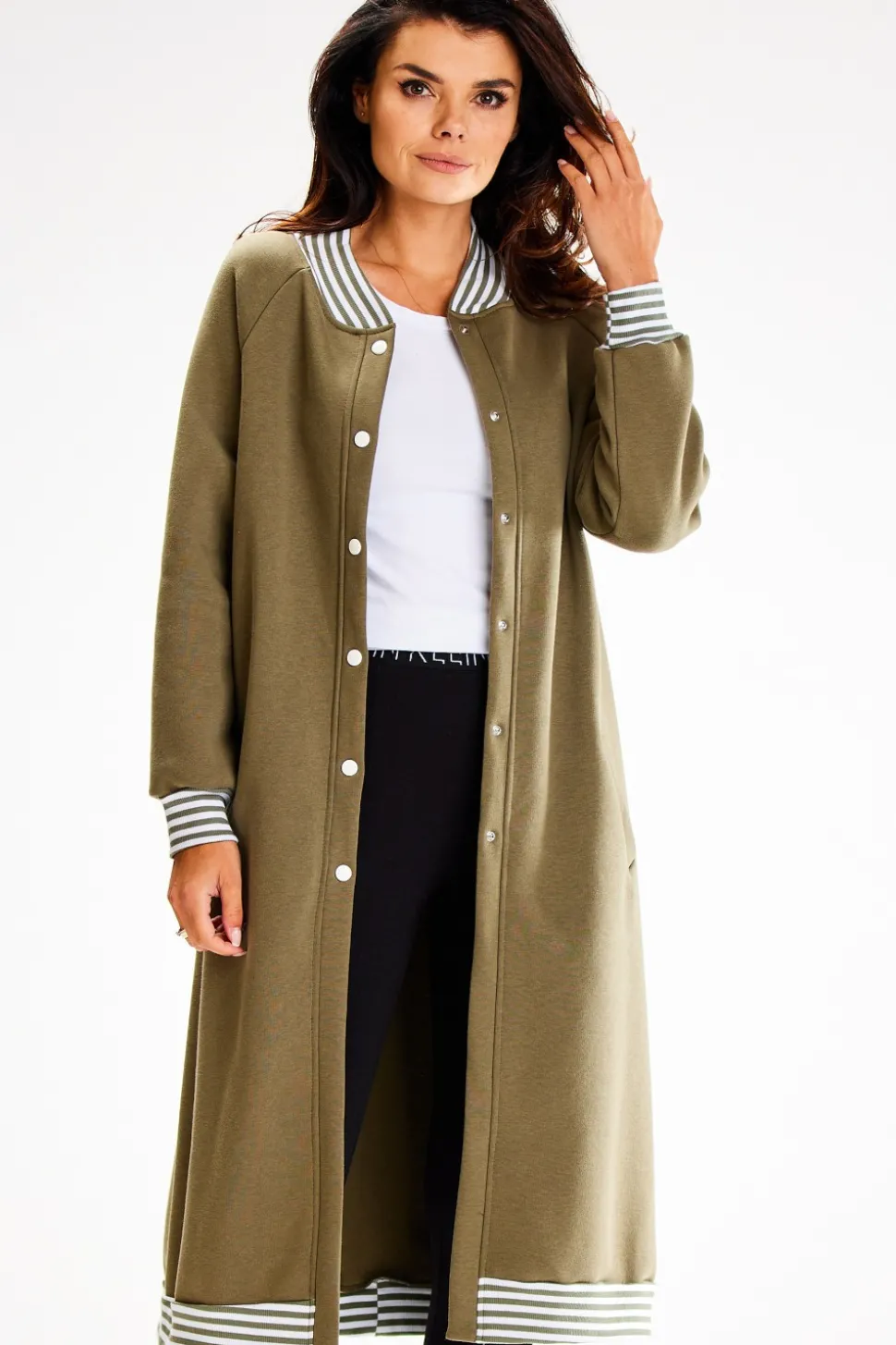 Długa bluza typu parka ze stójką - khaki
