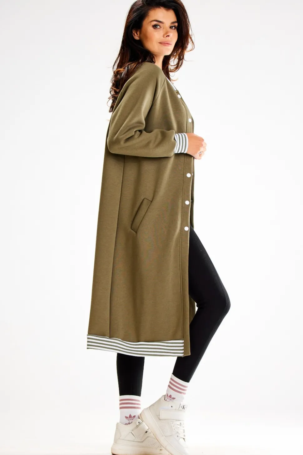 Długa bluza typu parka ze stójką - khaki