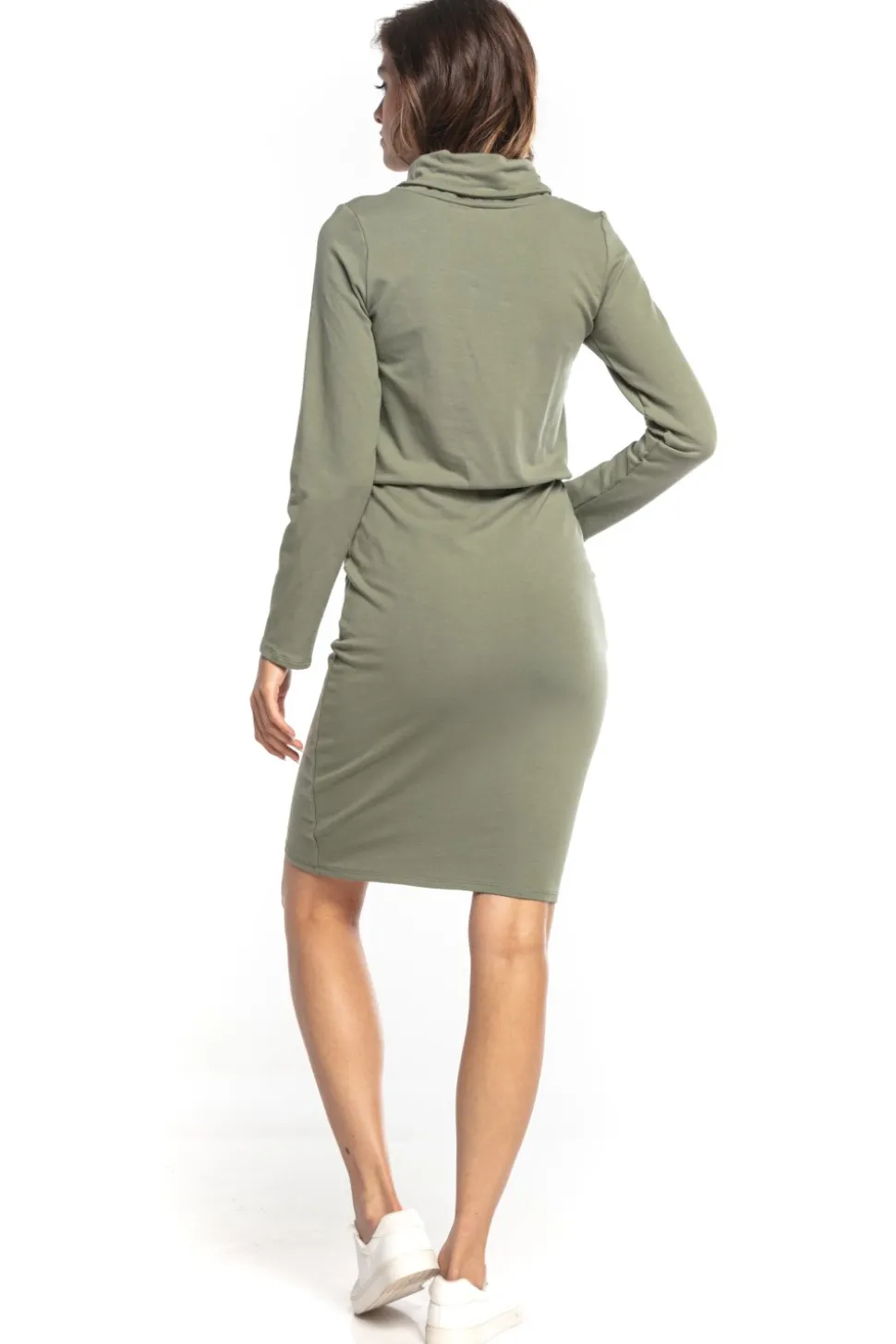 Dzianinowa sukienka z kieszeniami - khaki