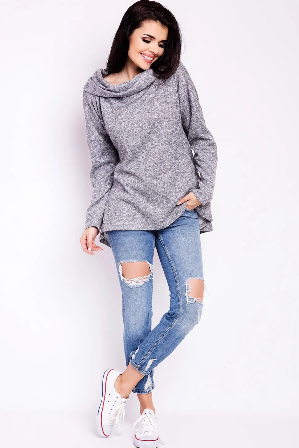 Elegancka bluza damska z kapturem - szara