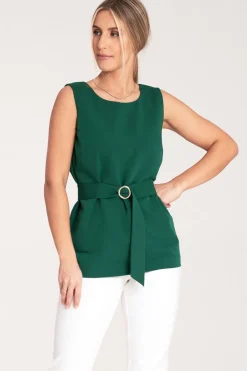 Elegancka bluzka z paskiem w talii - zielona