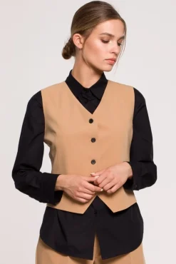 Elegancka kamizelka damska - kamelowa