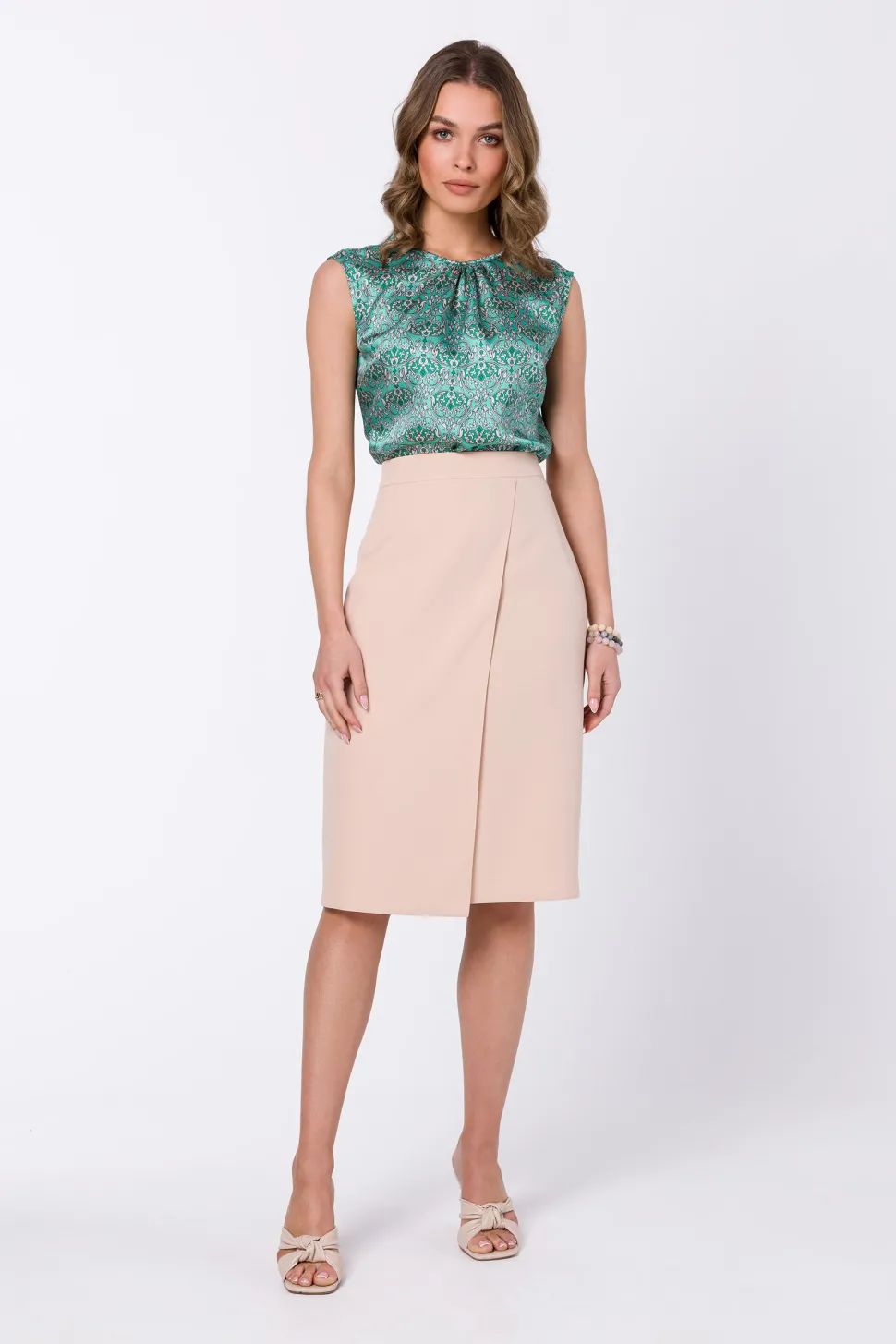 Elegancka spódnica z wysokim stanem - beżowa