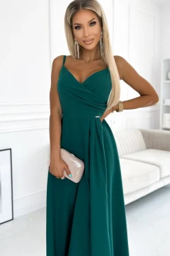 Elegancka sukienka maxi na ramiączkach - zielona