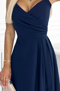 Elegancka sukienka maxi na ramiączkach - granatowa