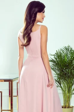 Elegancka sukienka maxi na ramiączkach - pudrowa