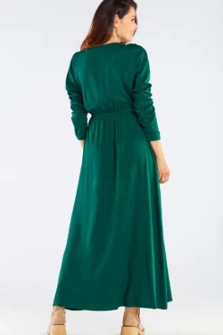 Elegancka sukienka maxi z rozcięciem - zielona