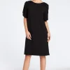 Elegancka sukienka midi z falbankami - czarna