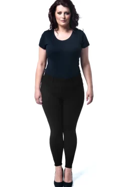 Eleganckie dopasowane legginsy damskie z kieszeniami z tyłu - czarne