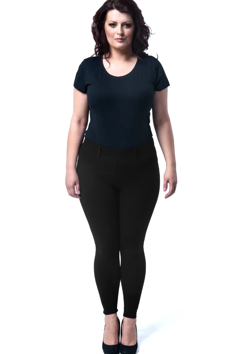 Eleganckie dopasowane legginsy damskie z kieszeniami z tyłu - czarne