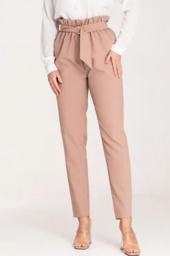Eleganckie spodnie z gumą w pasie - beżowe