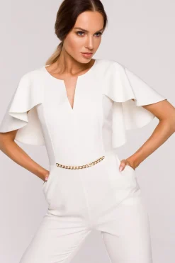Elegancki kombinezon z peleryną - ecru