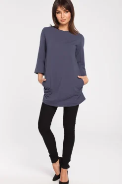 Gładka elegancka tunika - niebieska
