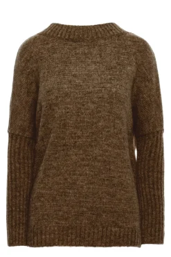 Gruby sweter ze ściągaczem w rękawie - karmelowy