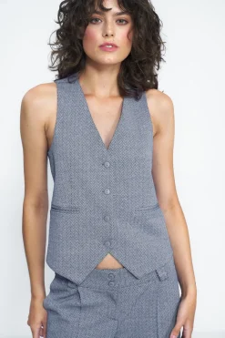 Kamizelka damska zapinana na guziki - granatowa